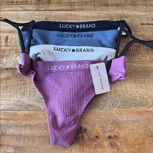 Lucky Brand Pink nude, black and Gray seamless thongs panties Set of 4 NEW NWT